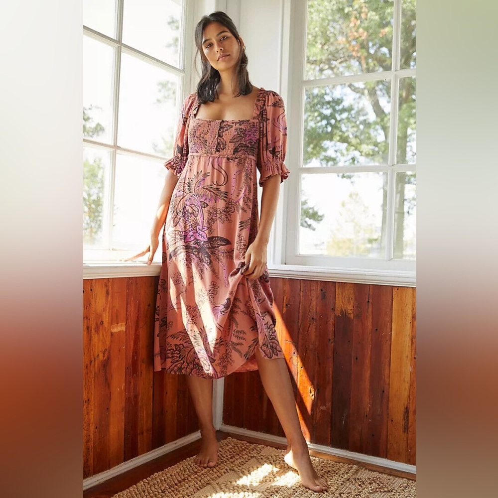 Anthropologie Puff-Sleeved Dress size XS new dark orange color